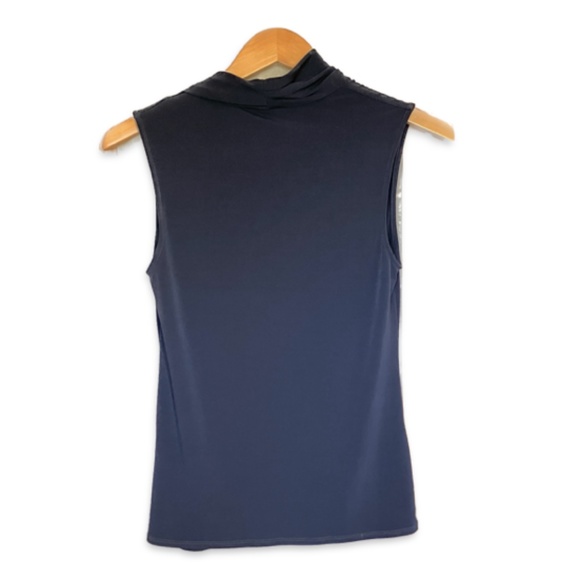 Dark Blue Gathered Fitted Neck Sleeveless Blouse - Picture 2 of 5